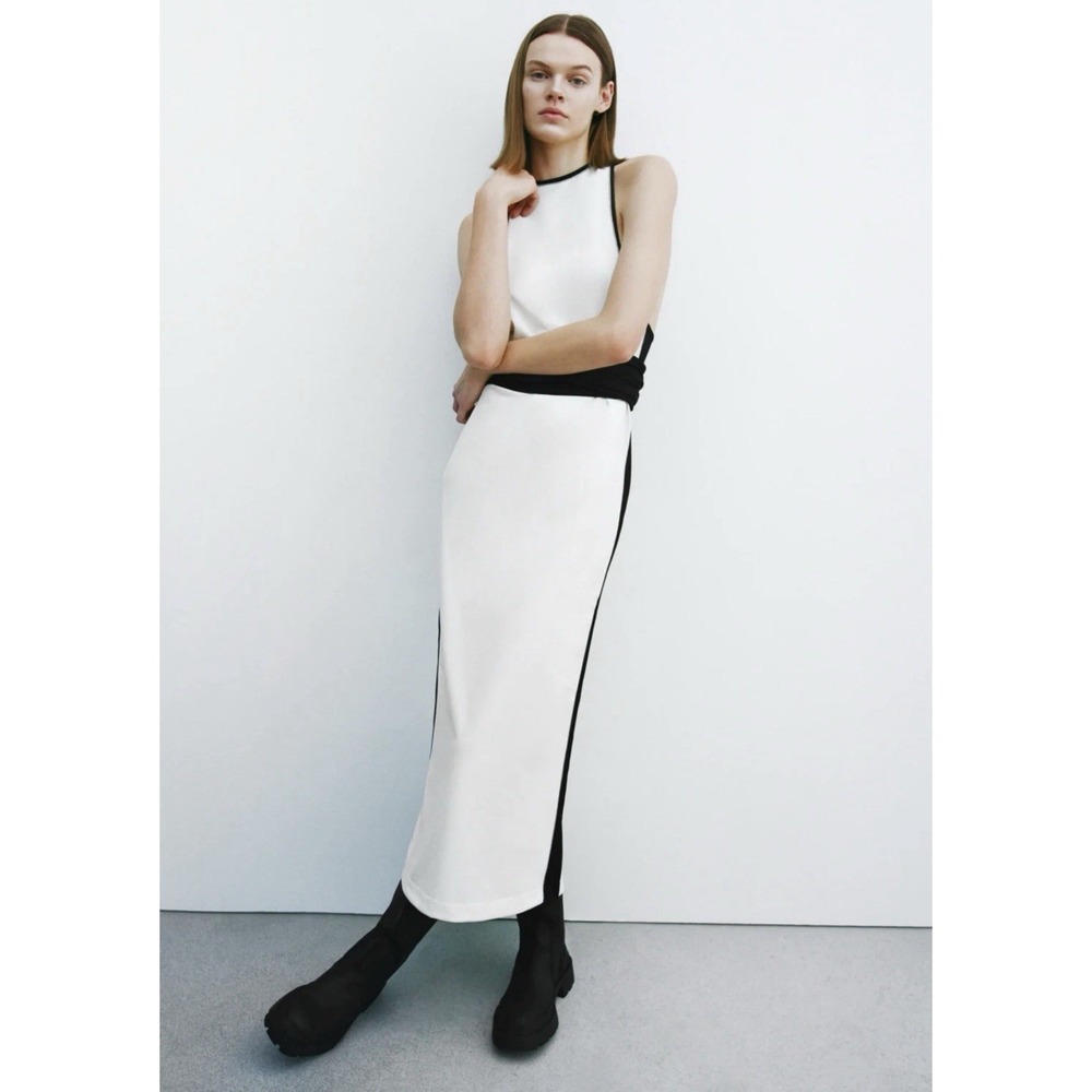 ZARA White & Black Long Column Sleeveless Dress Medium
